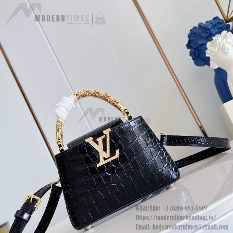 Louis Vuitton Capucines Mini Exceptionals M12944 Black Crocodile Effect Handbag