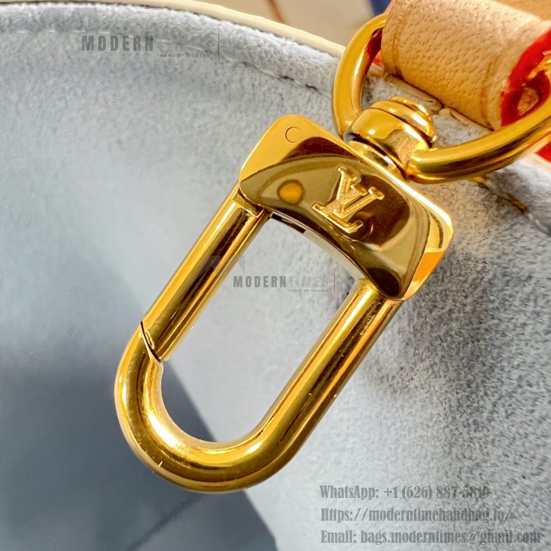Louis Vuitton N40855 All In BB Handbag in Damier Azur Canvas with Leather Trim