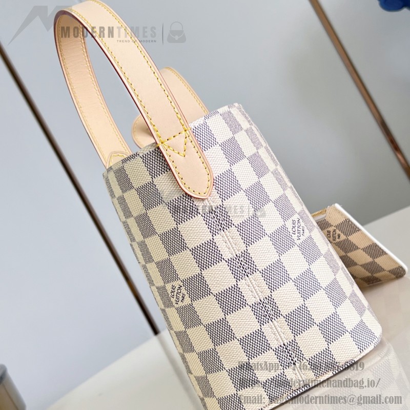 Louis Vuitton N40855 All In BB Handbag in Damier Azur Canvas with Leather Trim