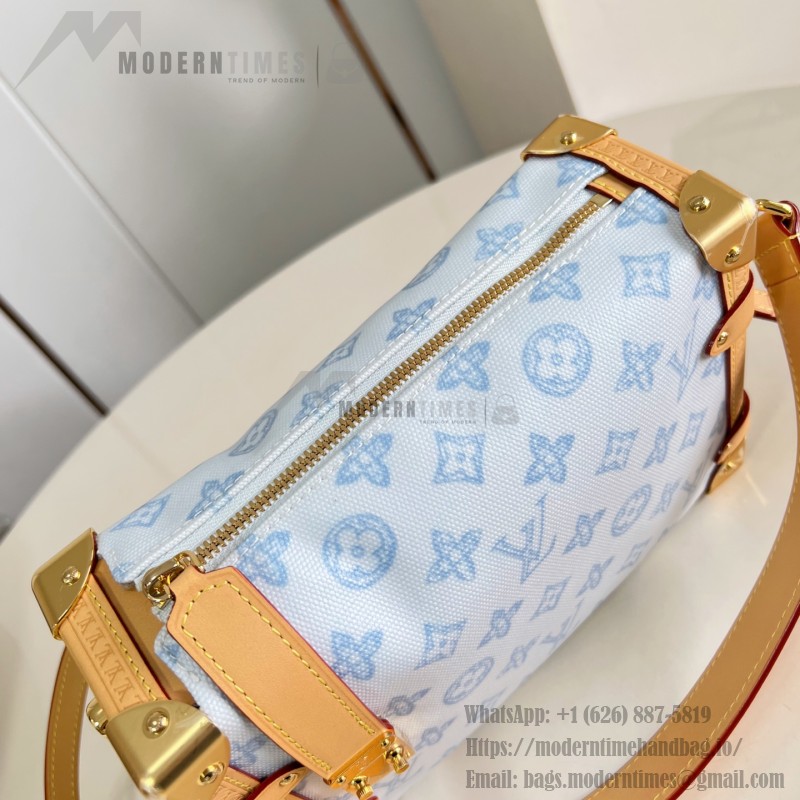 Louis Vuitton-inspired Side Trunk medium replica handbag in Monogram Bleu Courrier style