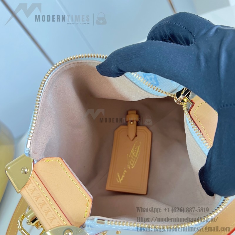 Louis Vuitton-inspired Side Trunk medium replica handbag in Monogram Bleu Courrier style