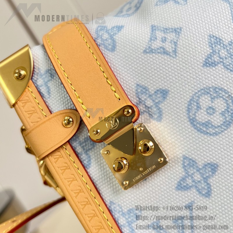 Louis Vuitton-inspired Side Trunk medium replica handbag in Monogram Bleu Courrier style