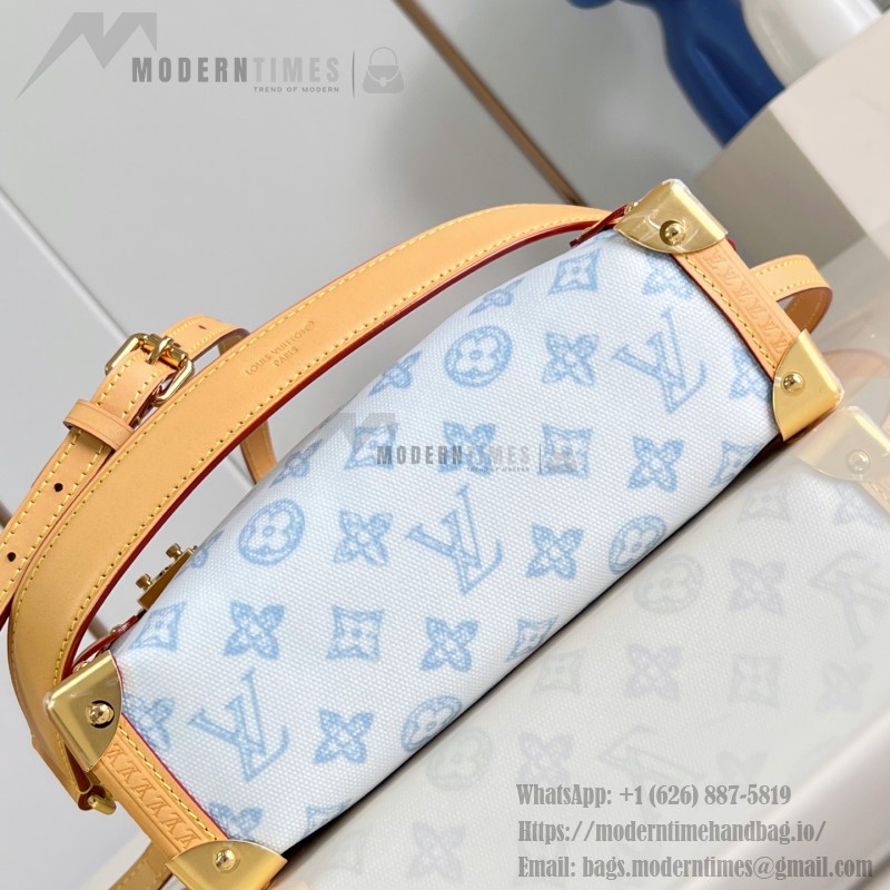 Louis Vuitton-inspired Side Trunk medium replica handbag in Monogram Bleu Courrier style