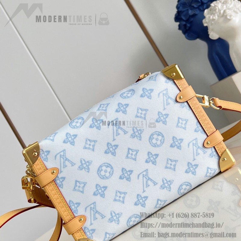 Louis Vuitton-inspired Side Trunk medium replica handbag in Monogram Bleu Courrier style