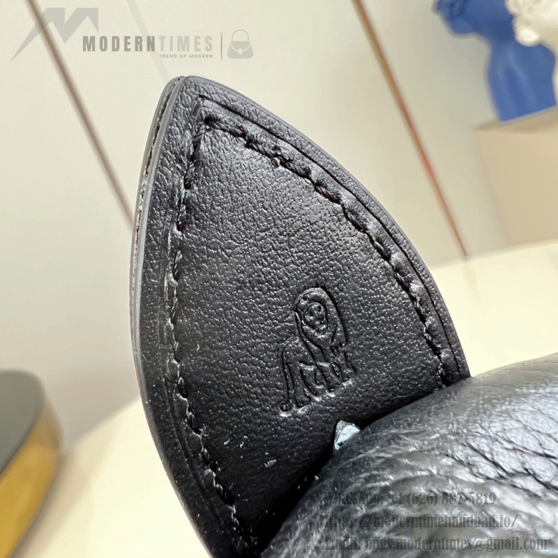 Louis Vuitton-inspired Speedy P9 Bandoulière 20 replica handbag in black silver and orange glossy leather style