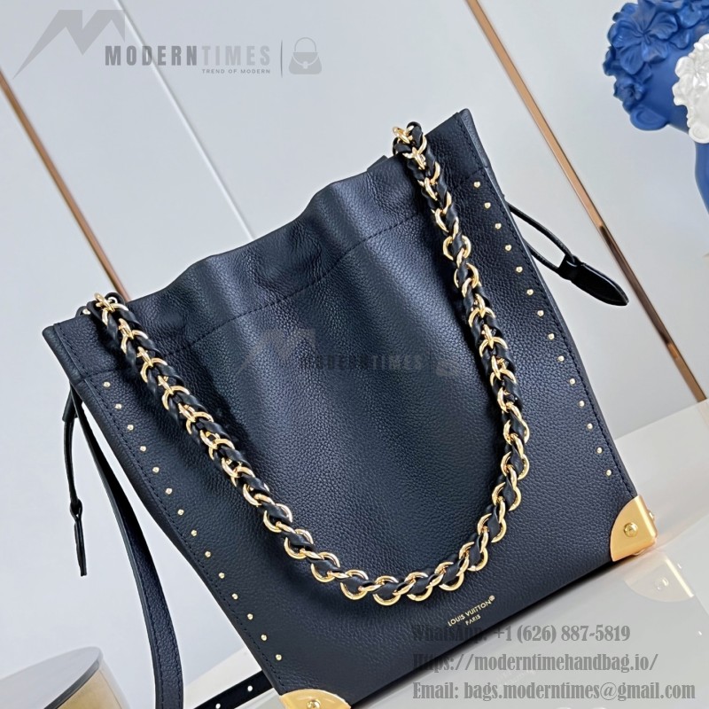 Louis Vuitton-inspired Noé Trunk replica handbag in brown and black calfskin-style leather
