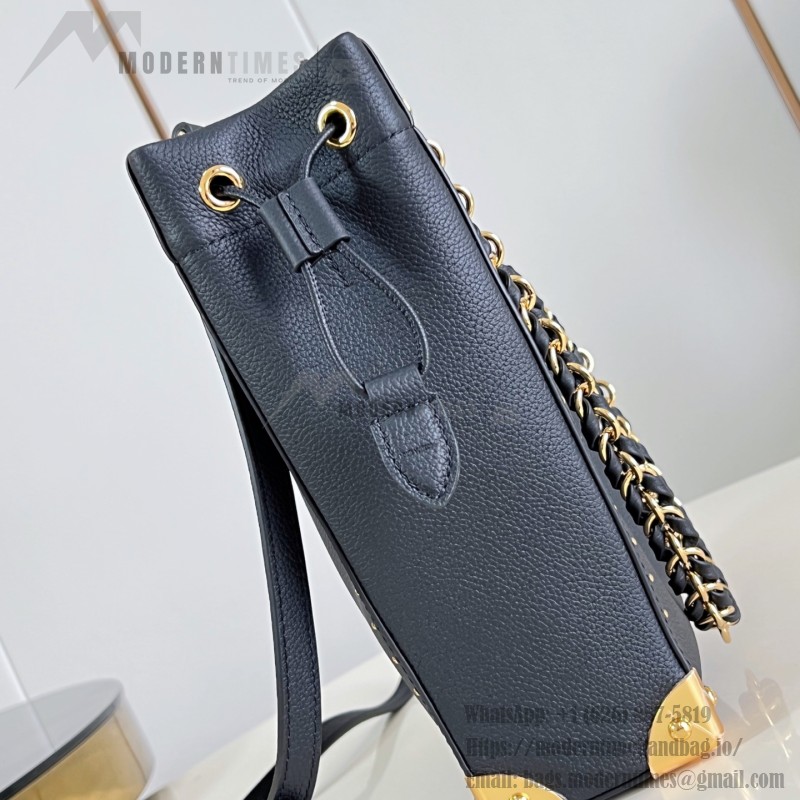 Louis Vuitton-inspired Noé Trunk replica handbag in brown and black calfskin-style leather