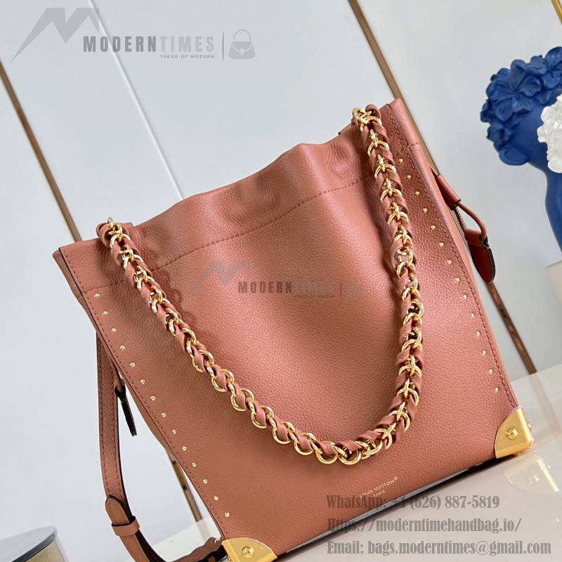 Louis Vuitton-inspired Noé Trunk replica handbag in brown and black calfskin-style leather
