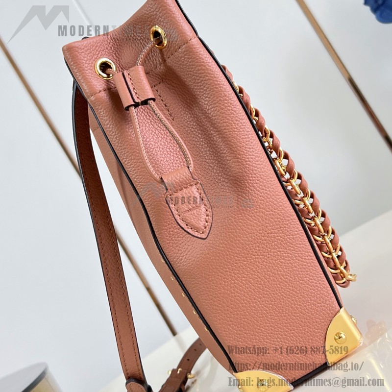 Louis Vuitton-inspired Noé Trunk replica handbag in brown and black calfskin-style leather