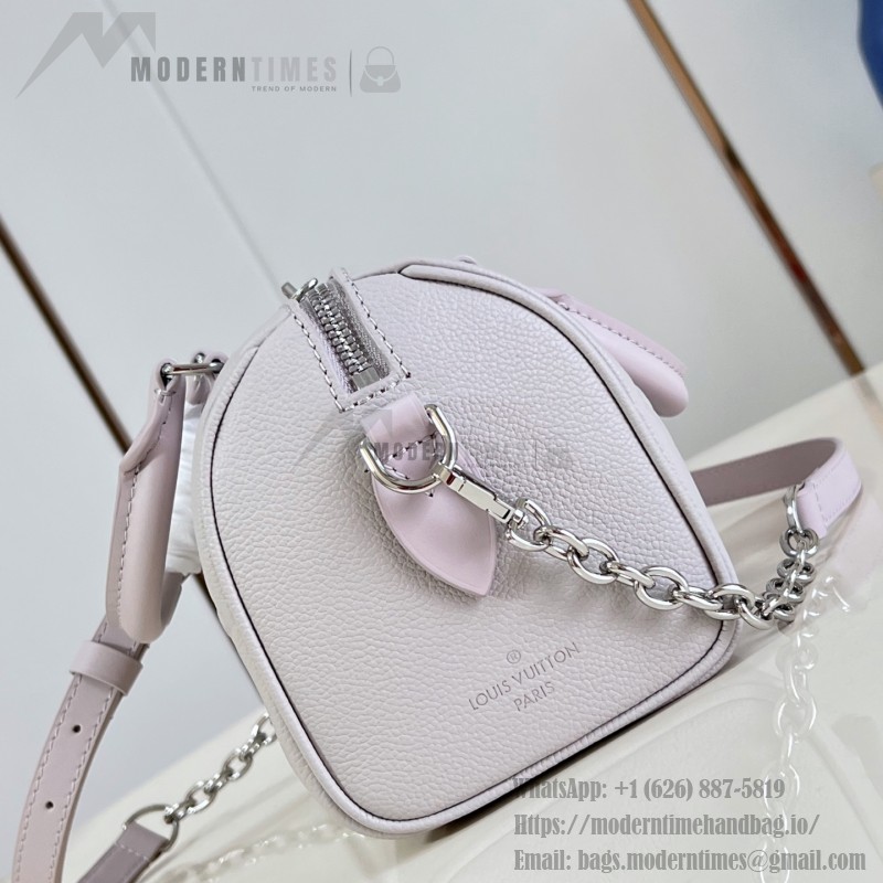 Louis Vuitton-inspired Speedy Bandoulière 20 replica handbag in Monogram Empreinte-style embossed grained leather