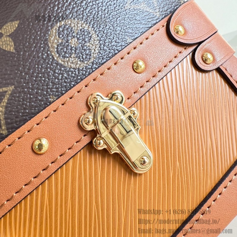 Louis Vuitton-inspired Out Of The Trunk Speedy 30 replica handbag with Monogram-style upper and metal trunk-style corners
