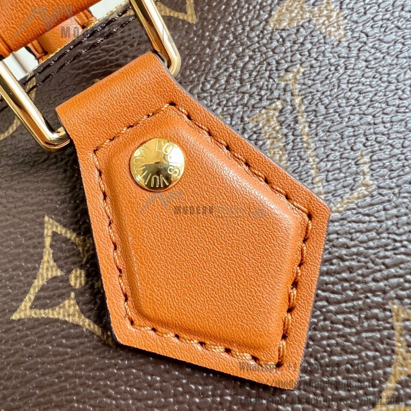 Louis Vuitton-inspired Out Of The Trunk Speedy 30 replica handbag with Monogram-style upper and metal trunk-style corners