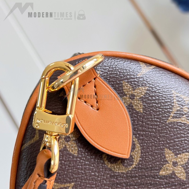 Louis Vuitton-inspired Out Of The Trunk Speedy 30 replica handbag with Monogram-style upper and metal trunk-style corners