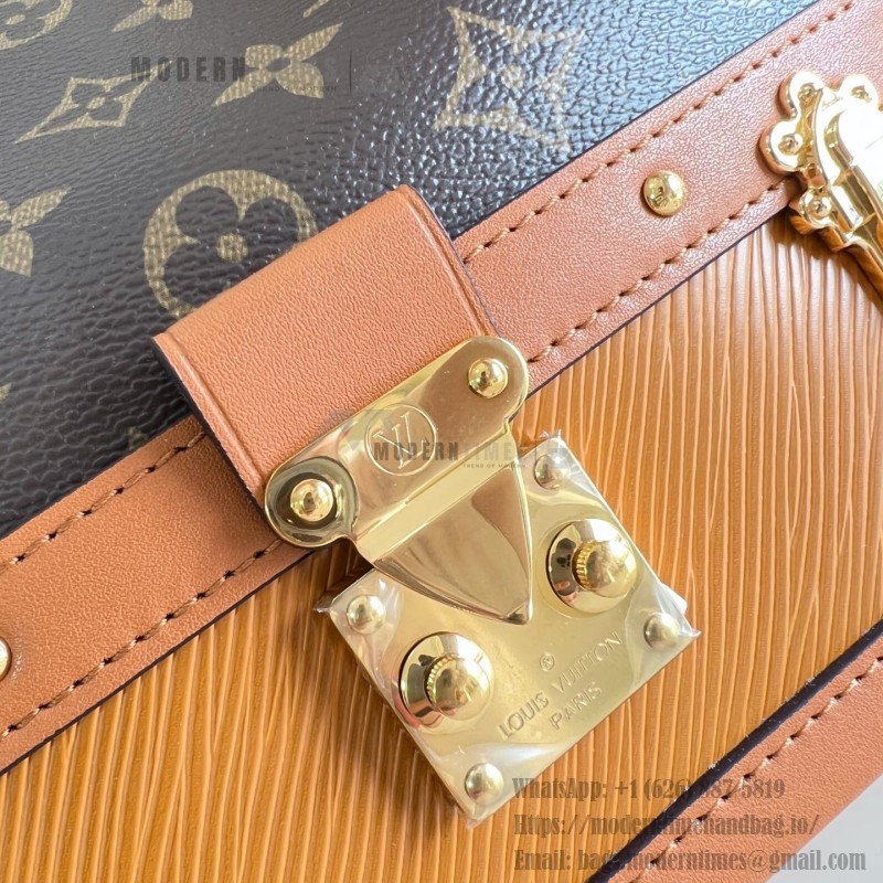 Louis Vuitton-inspired Out Of The Trunk Speedy 30 replica handbag with Monogram-style upper and metal trunk-style corners