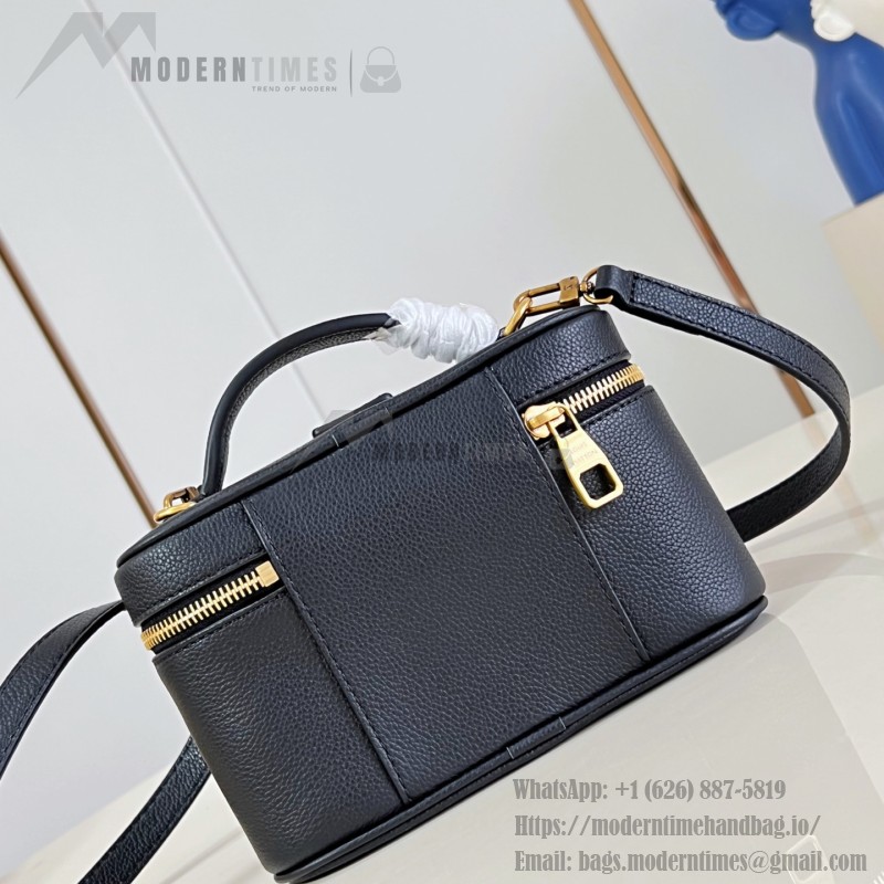 Louis Vuitton-inspired Low Key Vanity Pouch replica handbag in brown and black with brass-style lock