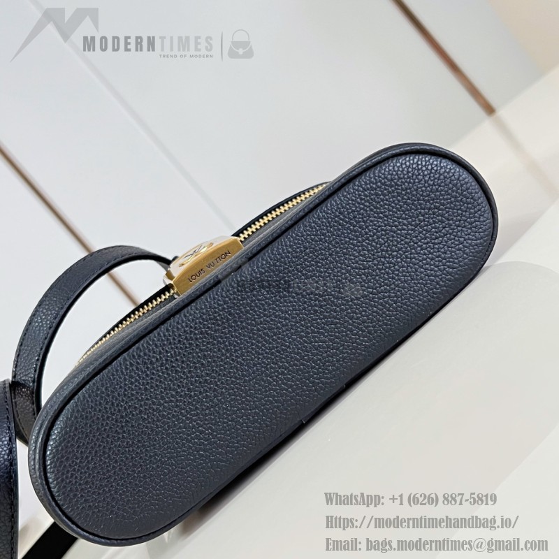 Louis Vuitton-inspired Low Key Vanity Pouch replica handbag in brown and black with brass-style lock