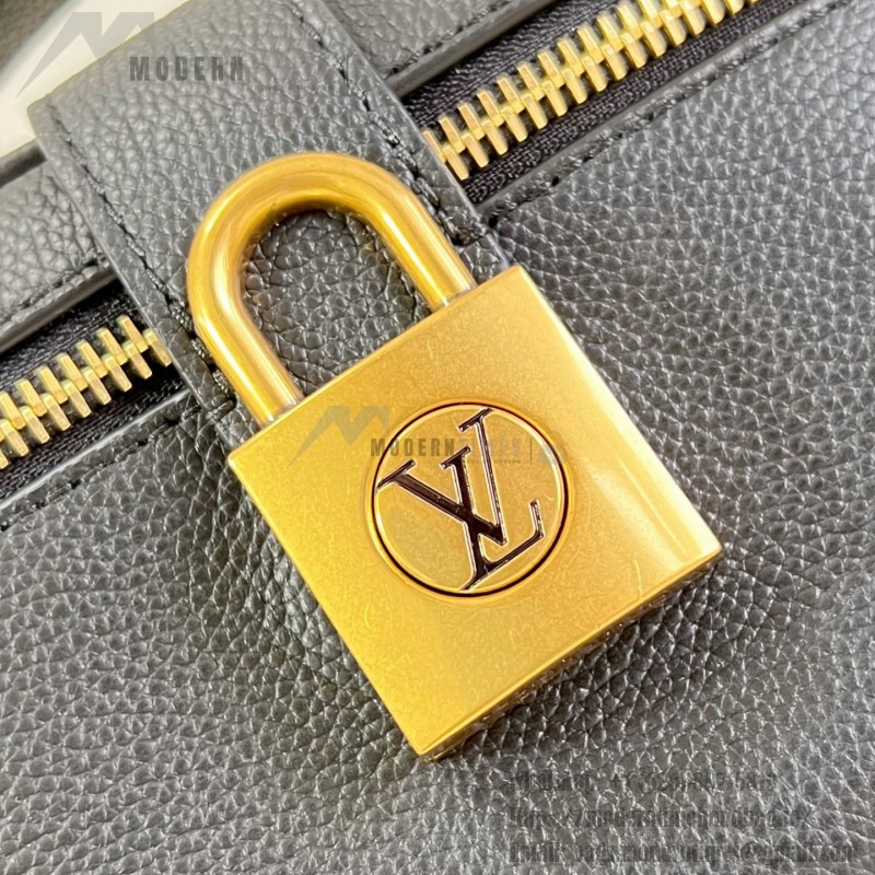 Louis Vuitton-inspired Low Key Vanity Pouch replica handbag in brown and black with brass-style lock