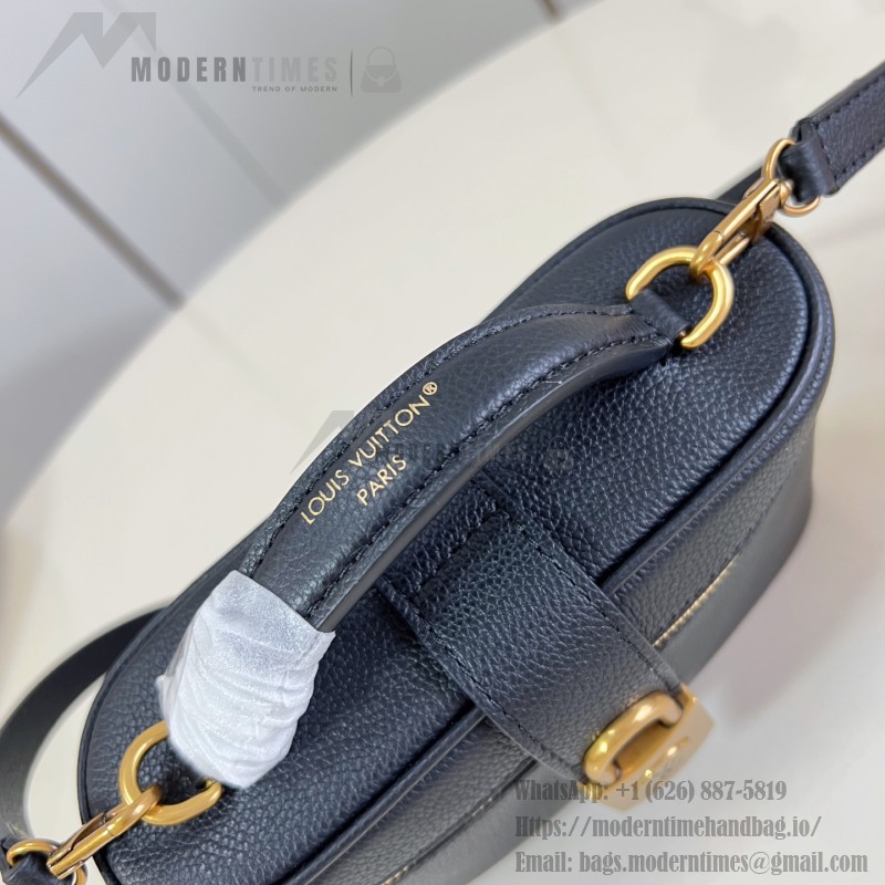 Louis Vuitton-inspired Low Key Vanity Pouch replica handbag in brown and black with brass-style lock