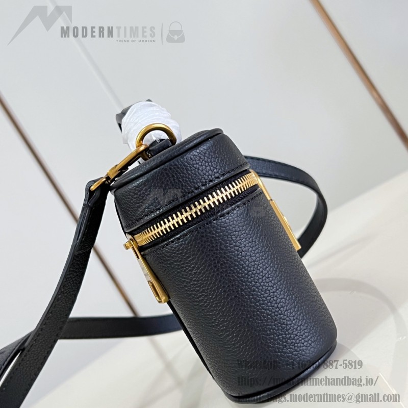 Louis Vuitton-inspired Low Key Vanity Pouch replica handbag in brown and black with brass-style lock