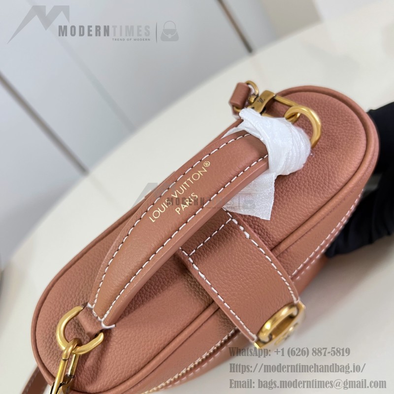 Louis Vuitton-inspired Low Key Vanity Pouch replica handbag in brown and black with brass-style lock