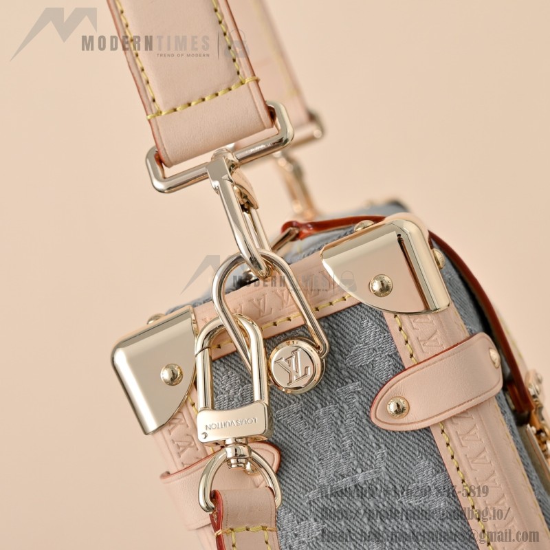 Louis Vuitton Side Trunk Medium Monogram Denim Gray Handbag M13285 with S-lock closure and gold-tone hardware
