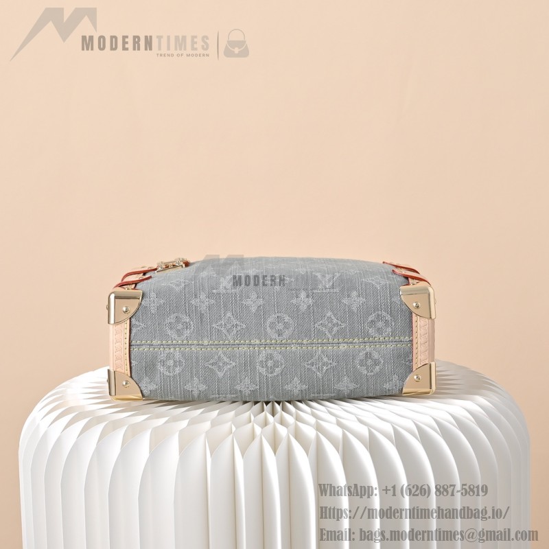 Louis Vuitton Side Trunk Medium Monogram Denim Gray Handbag M13285 with S-lock closure and gold-tone hardware