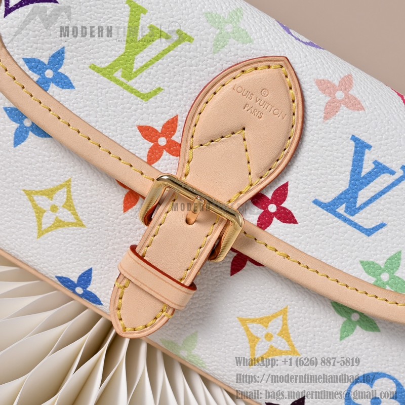  Louis Vuitton Nano Diane Monogram Empreinte White Multicolor Baguette Bag M14194 with detachable strap and magnetic closure