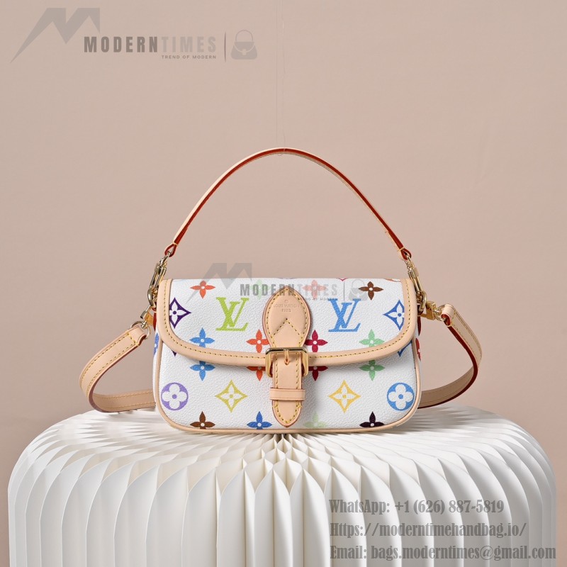  Louis Vuitton Nano Diane Monogram Empreinte White Multicolor Baguette Bag M14194 with detachable strap and magnetic closure