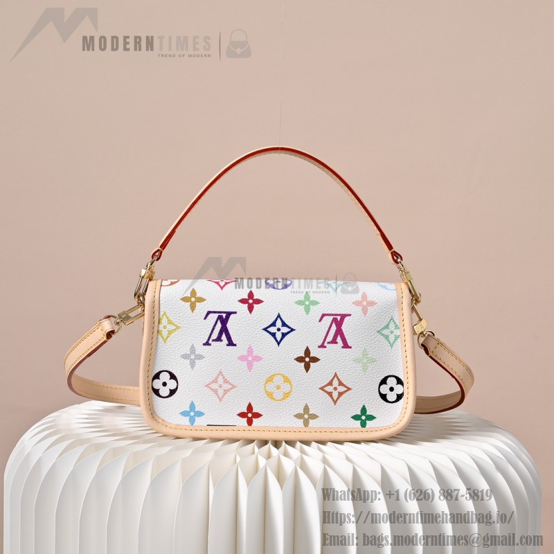  Louis Vuitton Nano Diane Monogram Empreinte White Multicolor Baguette Bag M14194 with detachable strap and magnetic closure