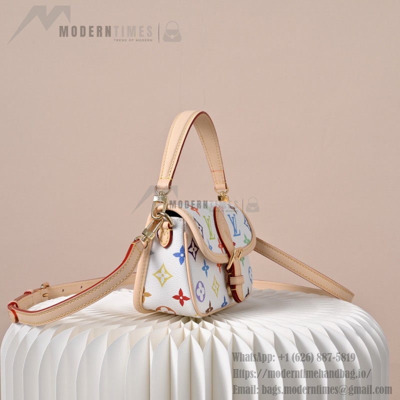  Louis Vuitton Nano Diane Monogram Empreinte White Multicolor Baguette Bag M14194 with detachable strap and magnetic closure