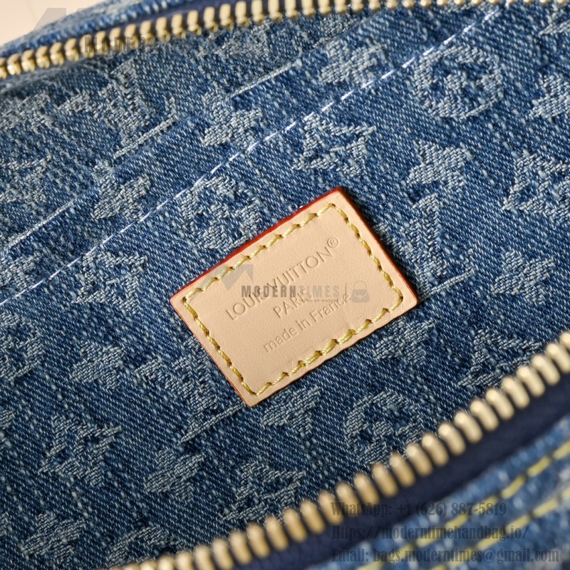 Louis Vuitton Speedy Bandoulière 30 Monogram Denim Blue Handbag M14430 with leather handles and detachable shoulder strap