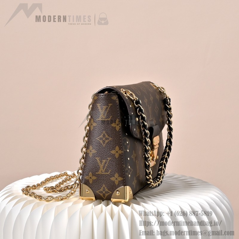 Louis Vuitton Trunkie Monogram Canvas Trunk Handbag M14526 with metal studs S-lock closure and chain strap