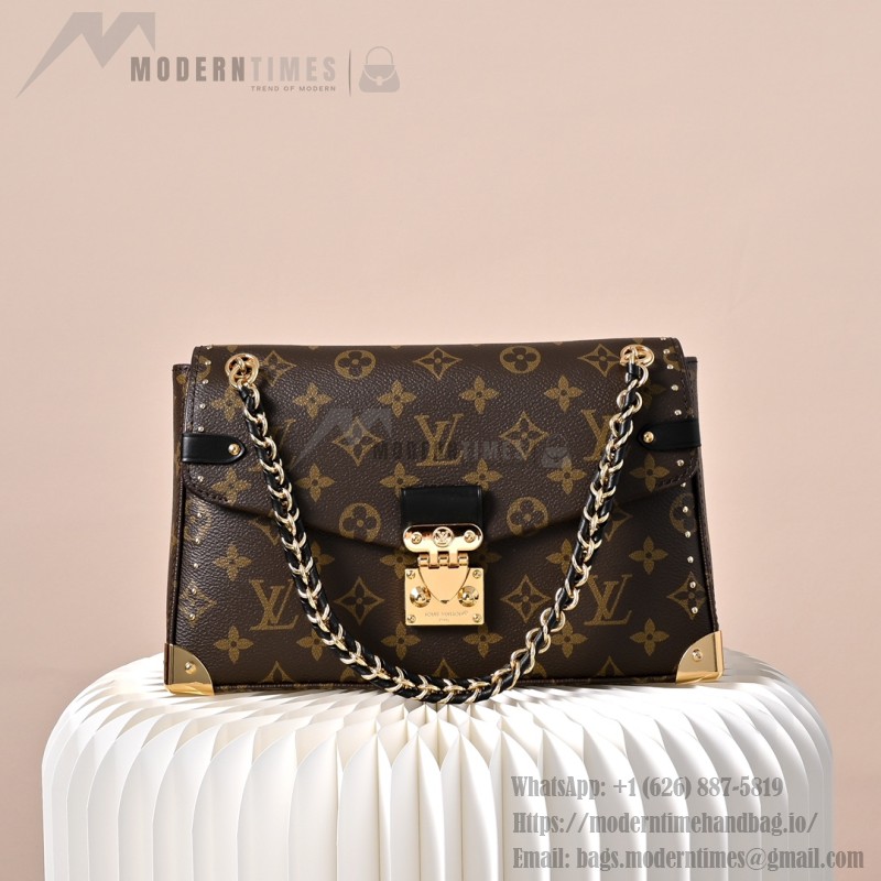 Louis Vuitton Trunkie Monogram Canvas Trunk Handbag M14526 with metal studs S-lock closure and chain strap