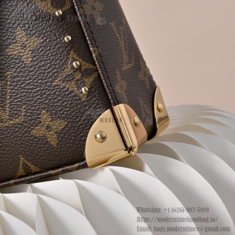 Louis Vuitton Trunkie Monogram Canvas Trunk Handbag M14526 with metal studs S-lock closure and chain strap