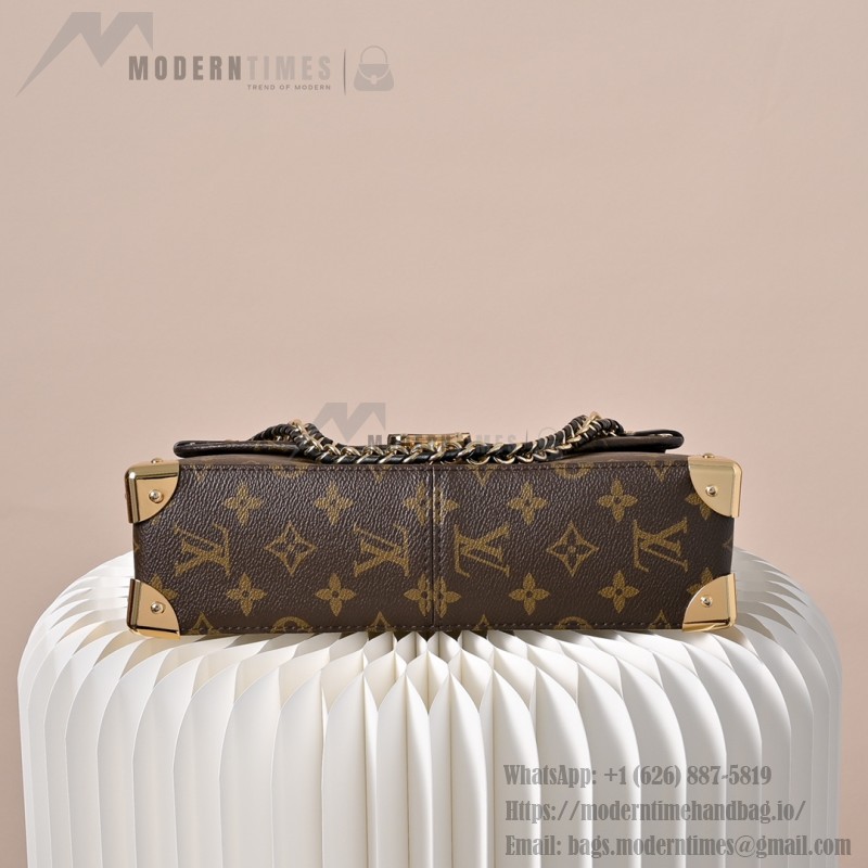 Louis Vuitton Trunkie Monogram Canvas Trunk Handbag M14526 with metal studs S-lock closure and chain strap