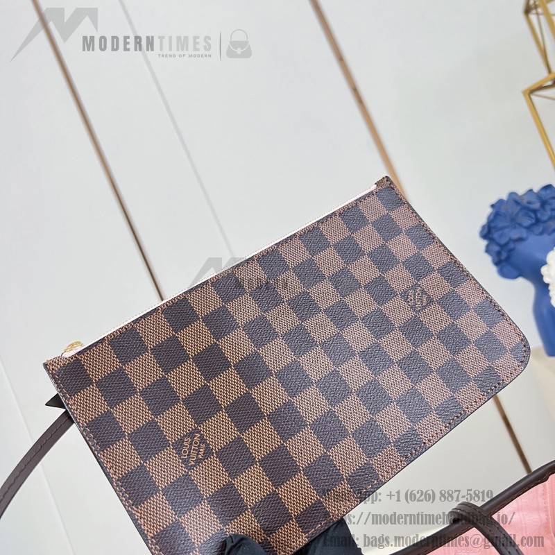 Louis Vuitton Neverfull MM Damier Ebene tote bag N41603 with steel-tone hardware leather trim and removable zip pouch