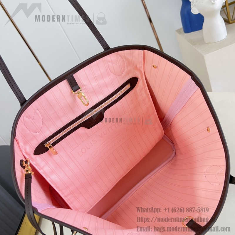 Louis Vuitton Neverfull MM Damier Ebene tote bag N41603 with steel-tone hardware leather trim and removable zip pouch