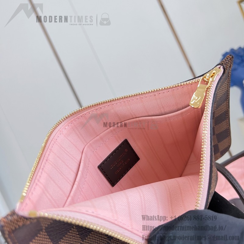 Louis Vuitton Neverfull MM Damier Ebene tote bag N41603 with steel-tone hardware leather trim and removable zip pouch