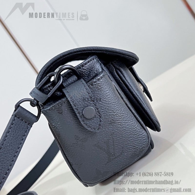Louis Vuitton Cargo Mini Monogram Midnight dark gray handbag M26726 with matte metal hardware grained leather trim and adjustable shoulder strap