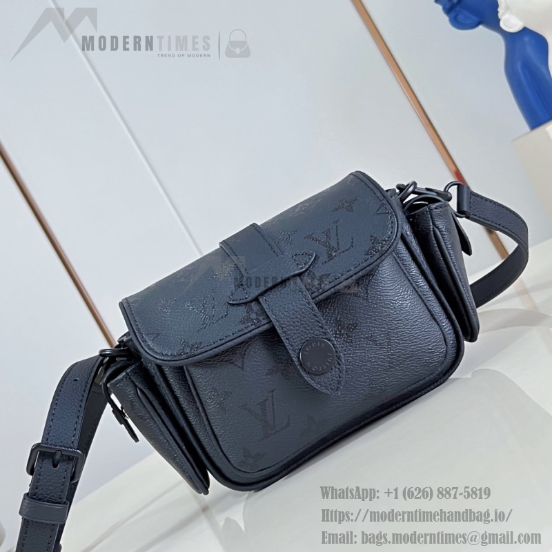 Louis Vuitton Cargo Mini Monogram Midnight dark gray handbag M26726 with matte metal hardware grained leather trim and adjustable shoulder strap