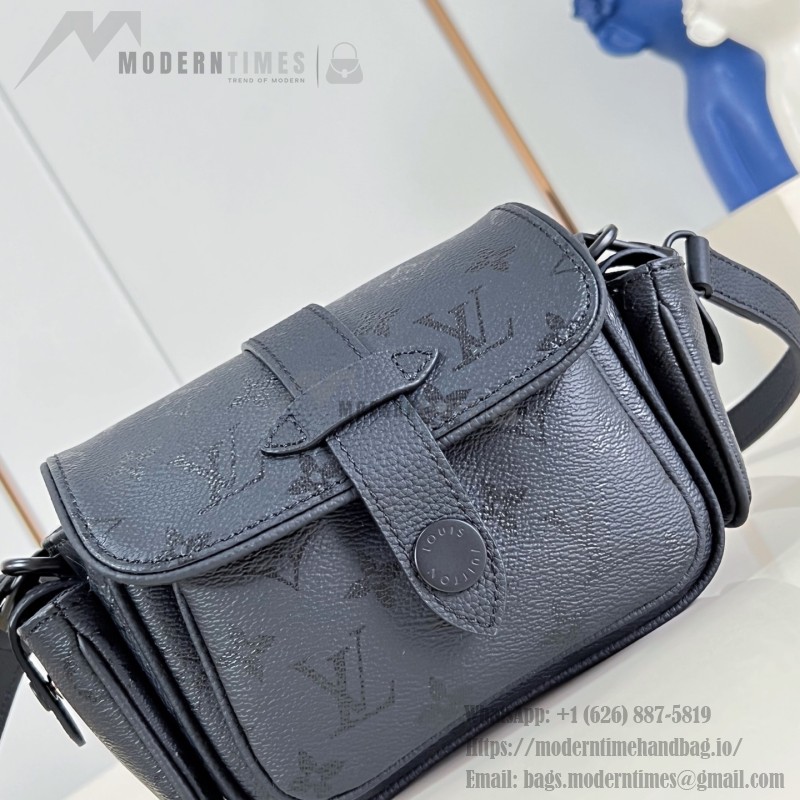 Louis Vuitton Cargo Mini Monogram Midnight dark gray handbag M26726 with matte metal hardware grained leather trim and adjustable shoulder strap