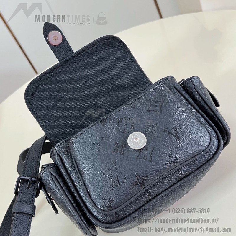 Louis Vuitton Cargo Mini Monogram Midnight dark gray handbag M26726 with matte metal hardware grained leather trim and adjustable shoulder strap