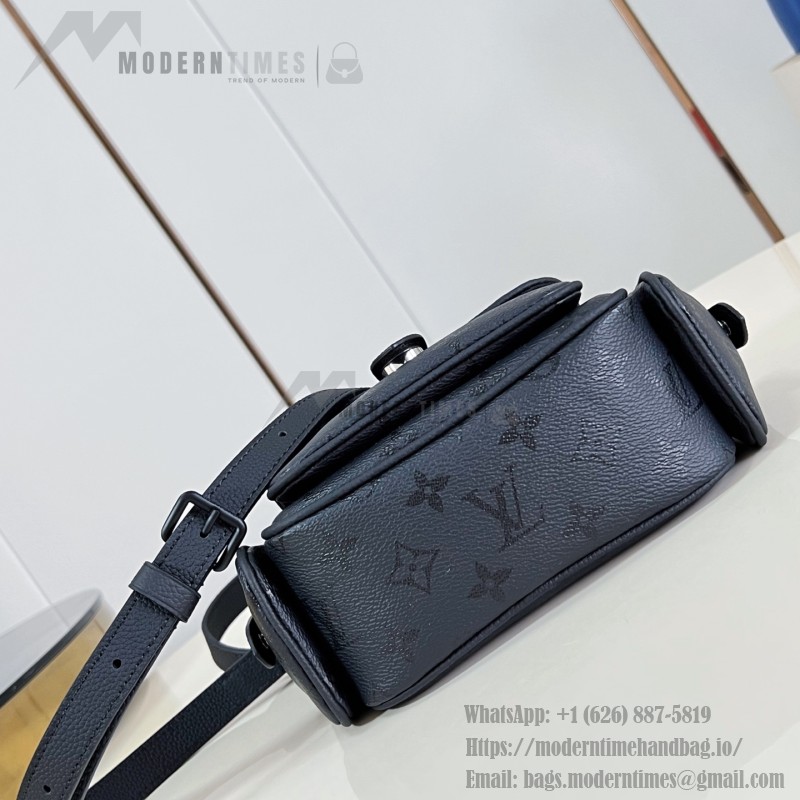Louis Vuitton Cargo Mini Monogram Midnight dark gray handbag M26726 with matte metal hardware grained leather trim and adjustable shoulder strap