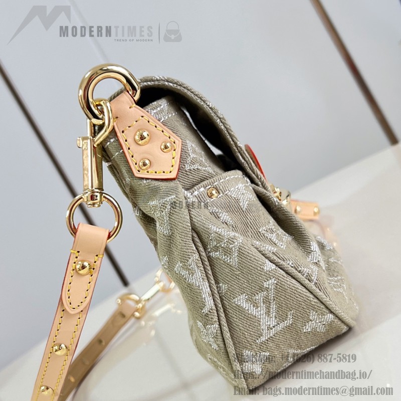 Louis Vuitton Rendez-Vous Sunset denim handbag M27210 with metal hardware buckle detail and interior flat pocket