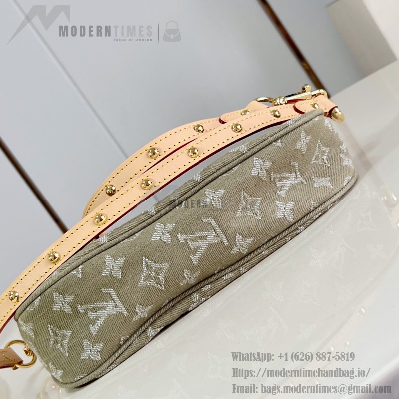 Louis Vuitton Rendez-Vous Sunset denim handbag M27210 with metal hardware buckle detail and interior flat pocket