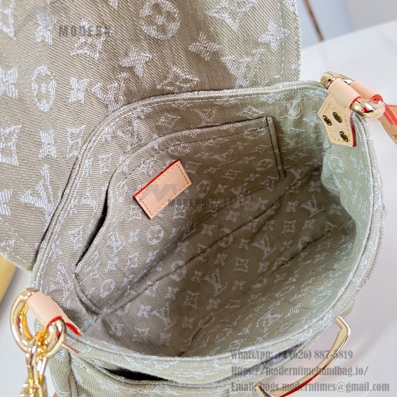 Louis Vuitton Rendez-Vous Sunset denim handbag M27210 with metal hardware buckle detail and interior flat pocket