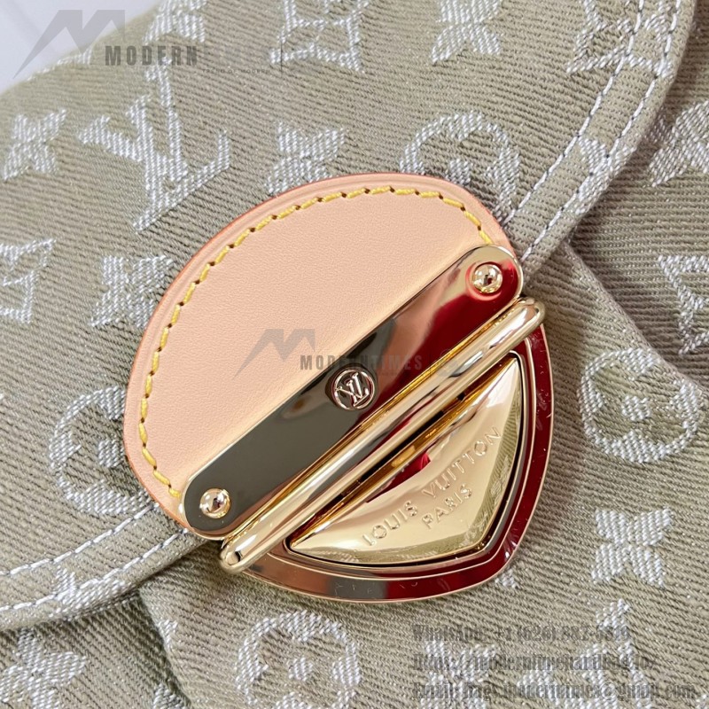 Louis Vuitton Rendez-Vous Sunset denim handbag M27210 with metal hardware buckle detail and interior flat pocket
