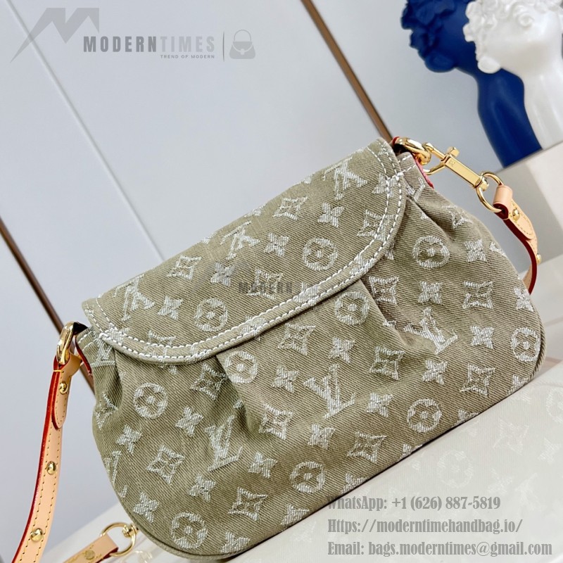 Louis Vuitton Rendez-Vous Sunset denim handbag M27210 with metal hardware buckle detail and interior flat pocket
