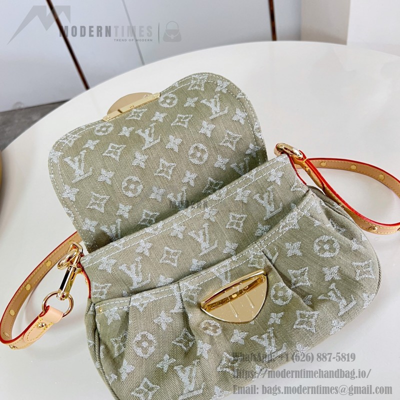 Louis Vuitton Rendez-Vous Sunset denim handbag M27210 with metal hardware buckle detail and interior flat pocket