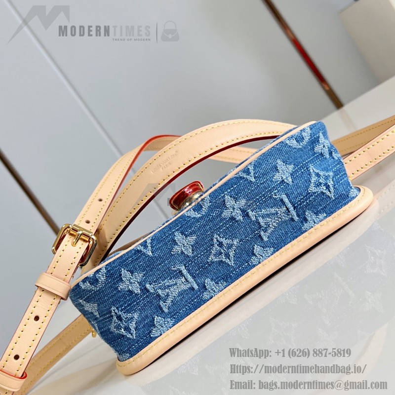 Louis Vuitton Nano Diane denim handbag M27700 with cowhide leather trim metal hardware and removable shoulder strap